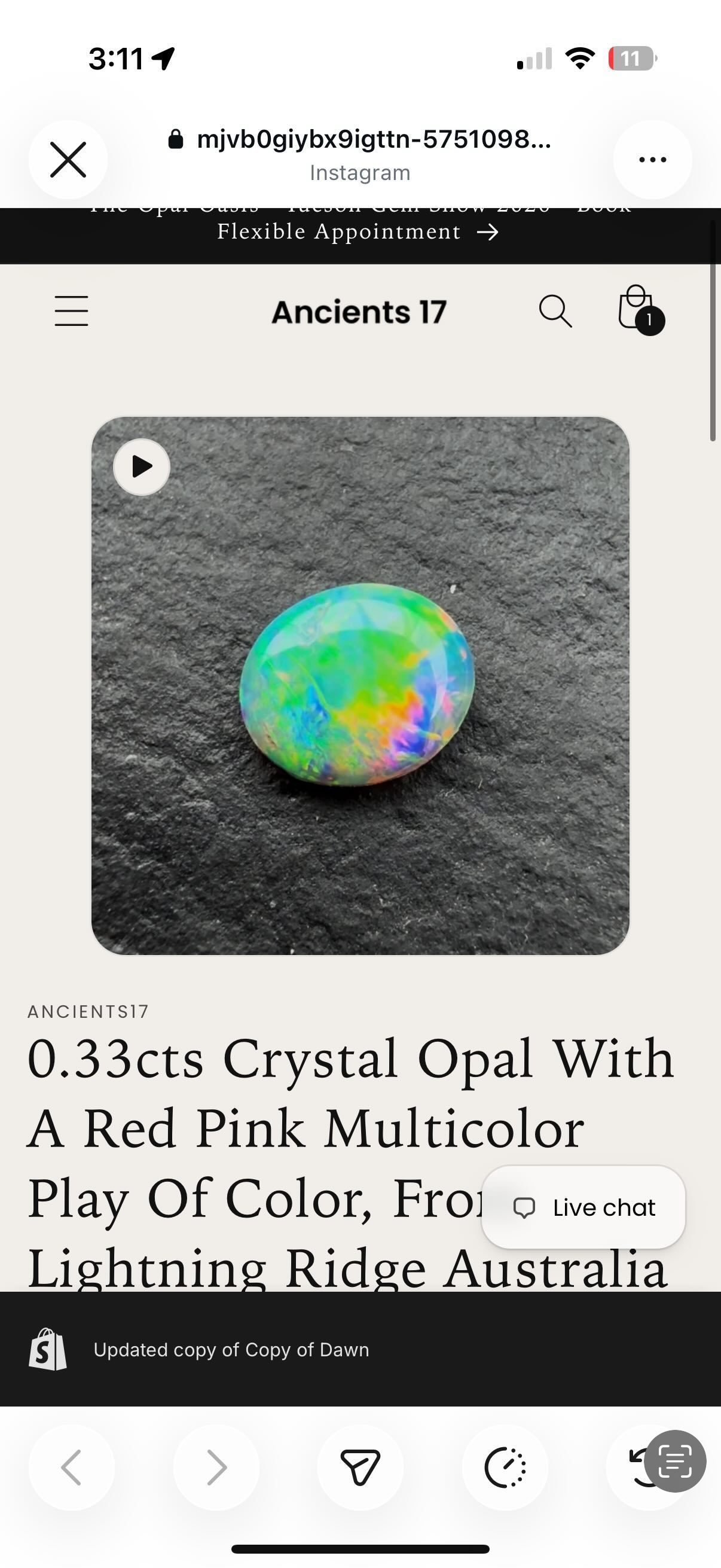 0.33cts Crystal Opal With A Red Pink Multicolor Play Of Color, From Lightning Ridge Australia (Copy)