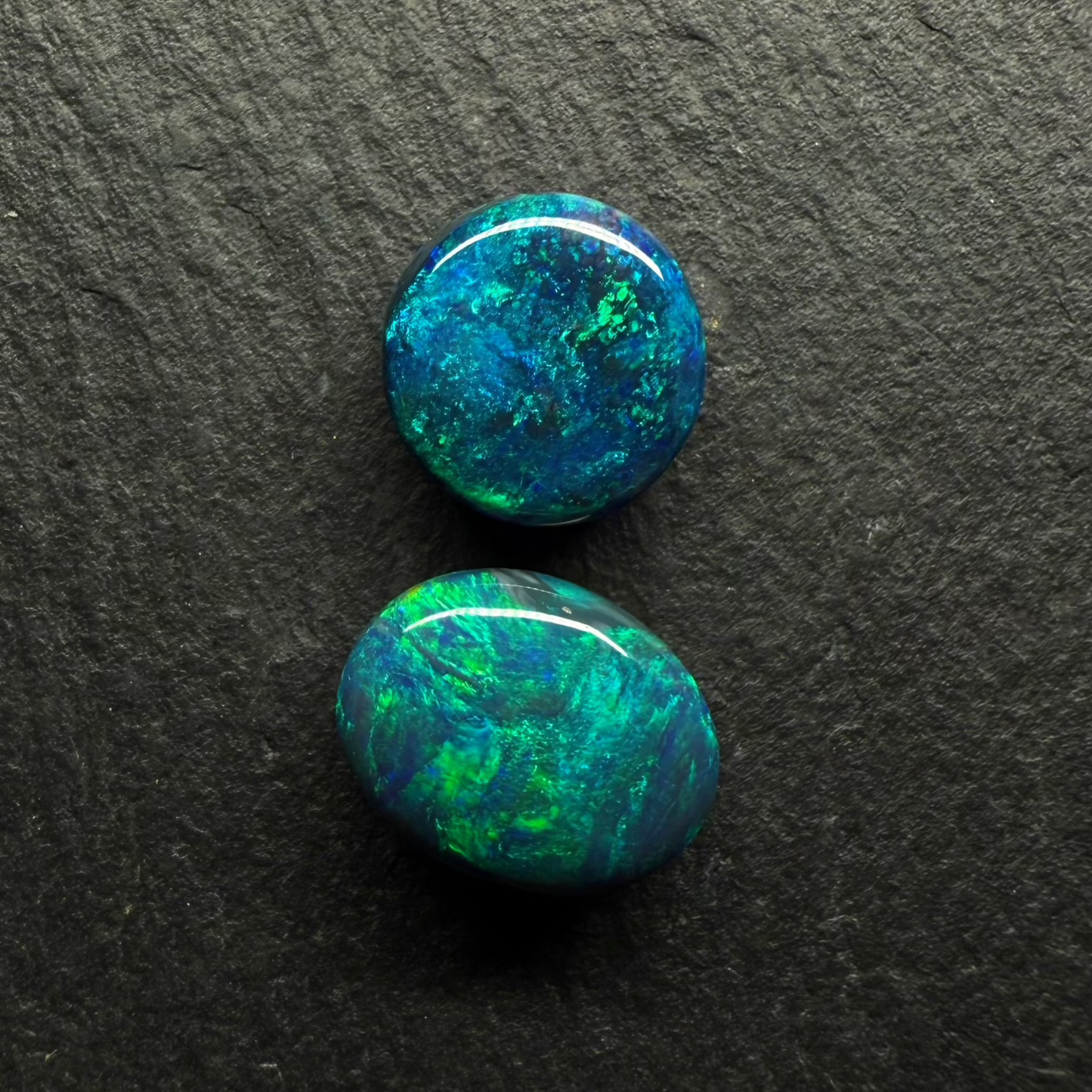 Gem Black Opals With Brilliant Green Color Palettes Hits Of Blue, full faced Color And mossy Pattern