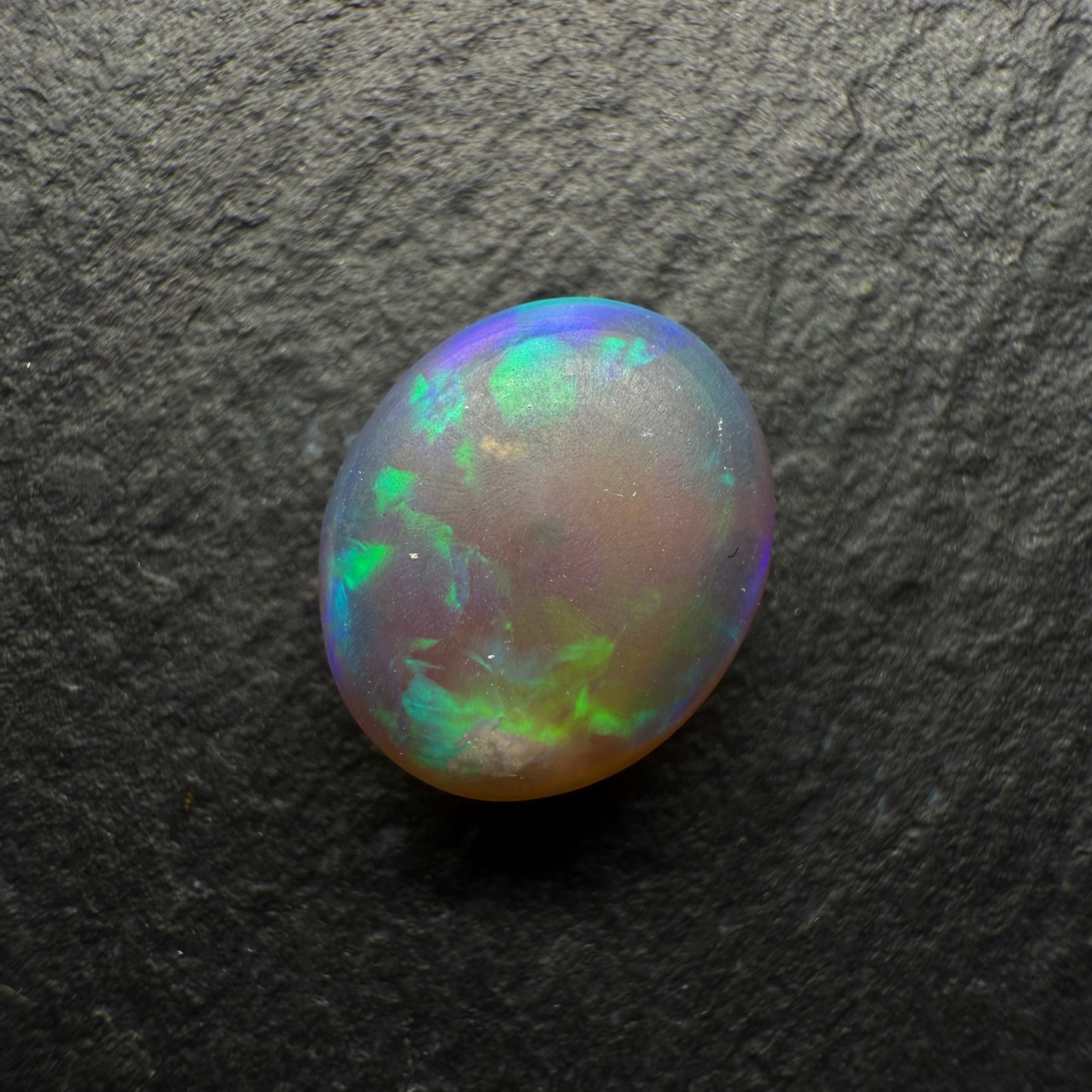 2.27ct Gem Black Crystal Opal, This Gem Has a Vivid Green-Blue Blocky Pattern, Lots of Depth And A Honey Like Glow From Within The Stone