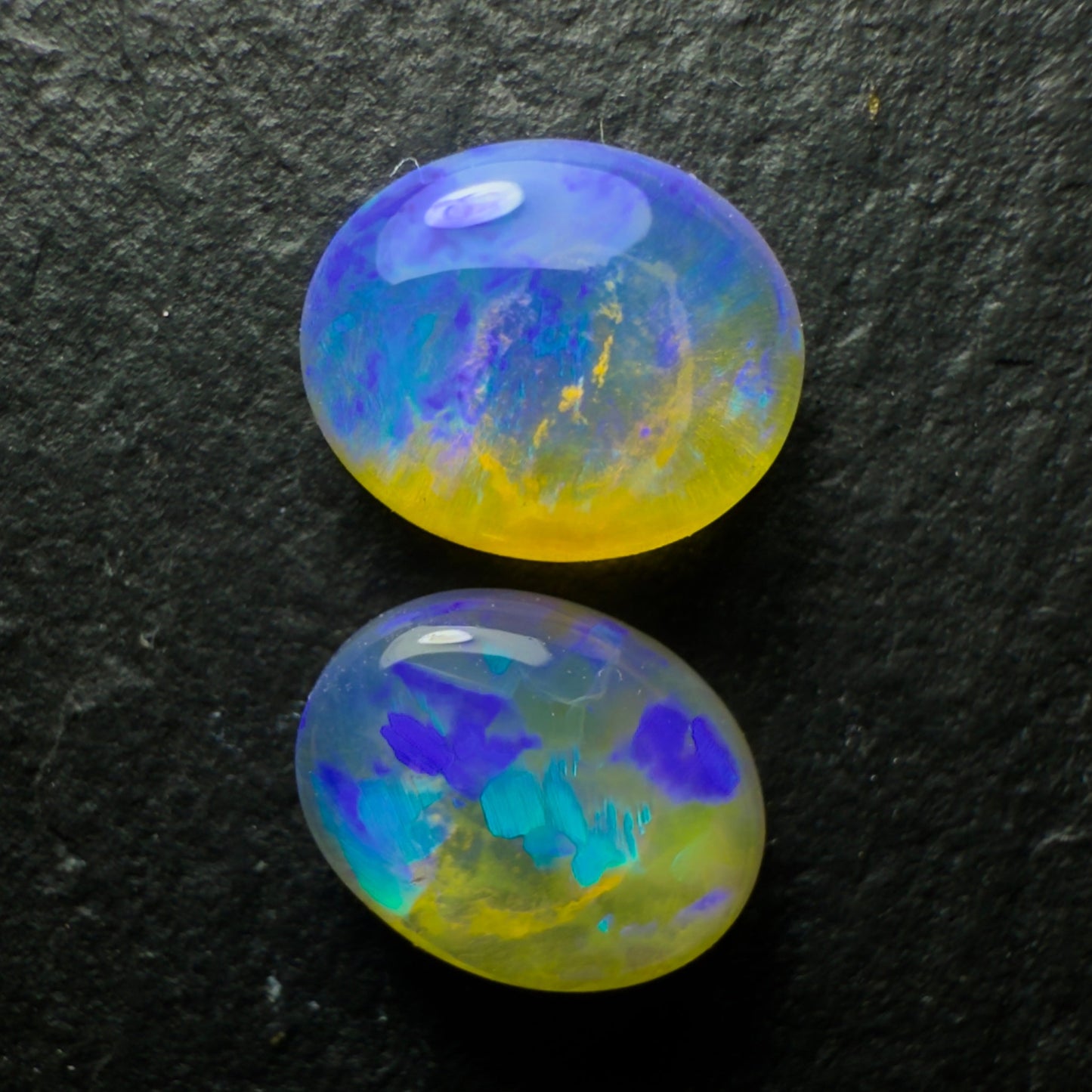 PAIR (Price For Parcel) Crystal Opals With Blue Purple Color play And Lots Of Depth 1.78cts Total
