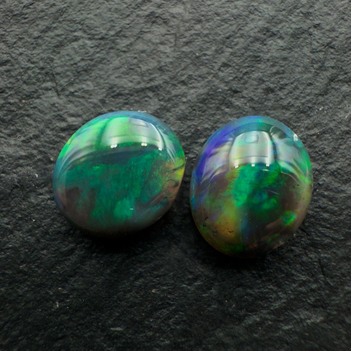 2.53ct Pair (Price For Parcel) Black Opals With A Unique Forest green Coloration