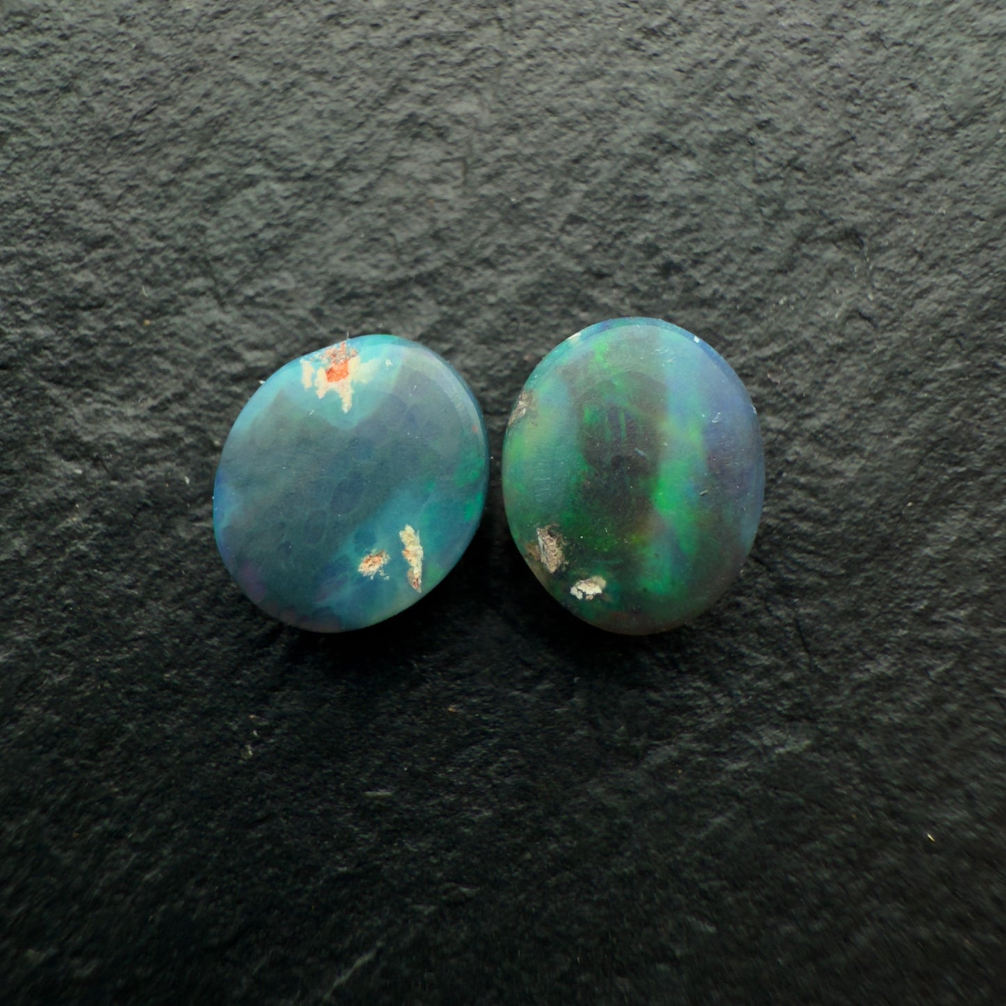 2.53ct Pair (Price For Parcel) Black Opals With A Unique Forest green Coloration