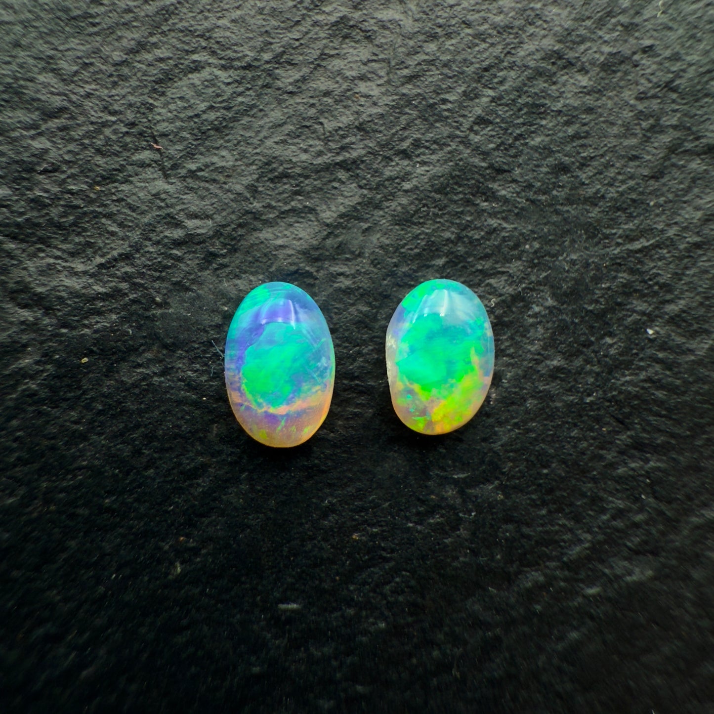 0.42ct Pair (Price For Parcel) These Tiny Crystal Opals have Brilliant Green Colorplay