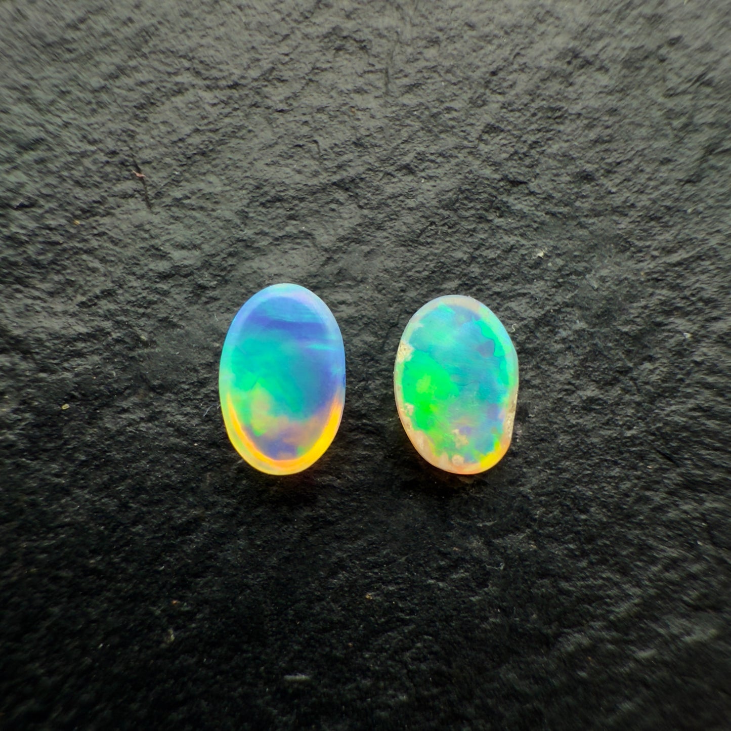 0.42ct Pair (Price For Parcel) These Tiny Crystal Opals have Brilliant Green Colorplay