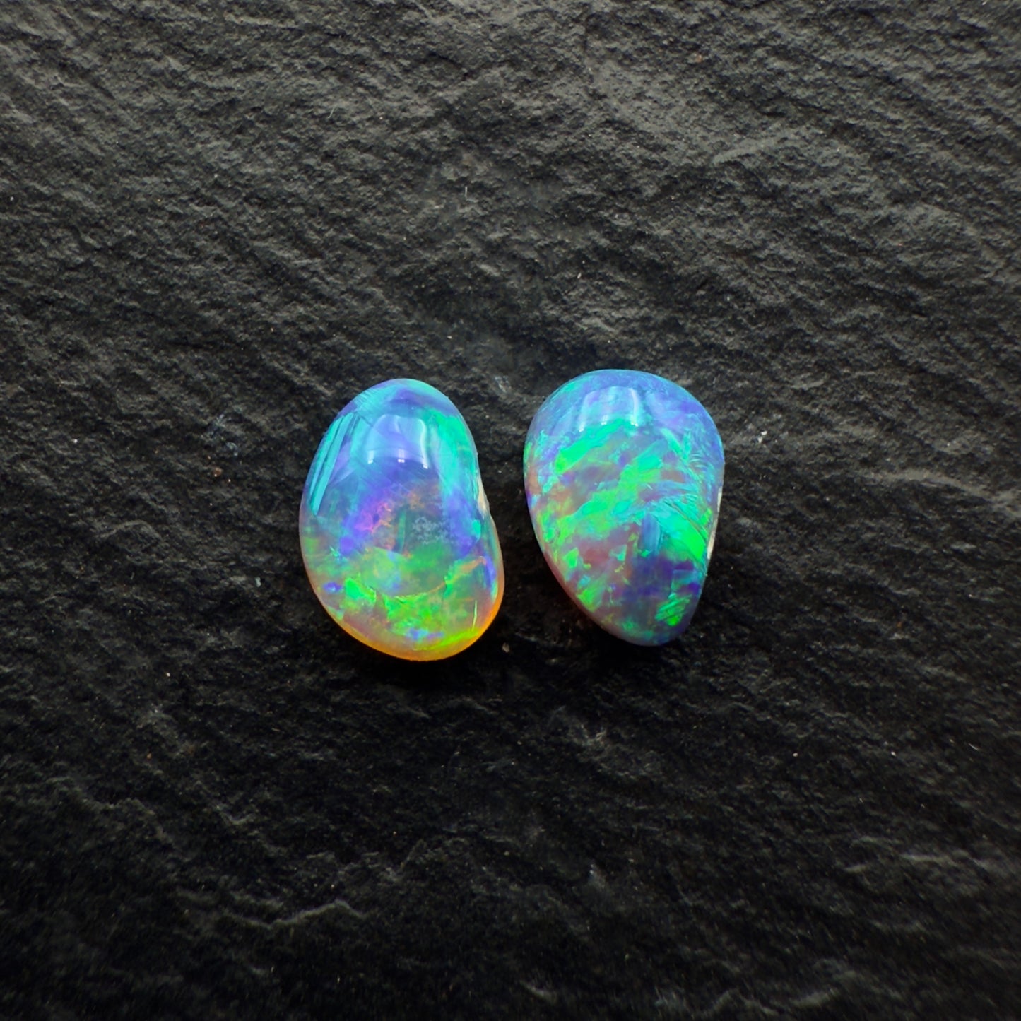 Freeform Pair (Price For Parcel) Crystal Opals With Bright Blues And Greens And Lots Of Depth