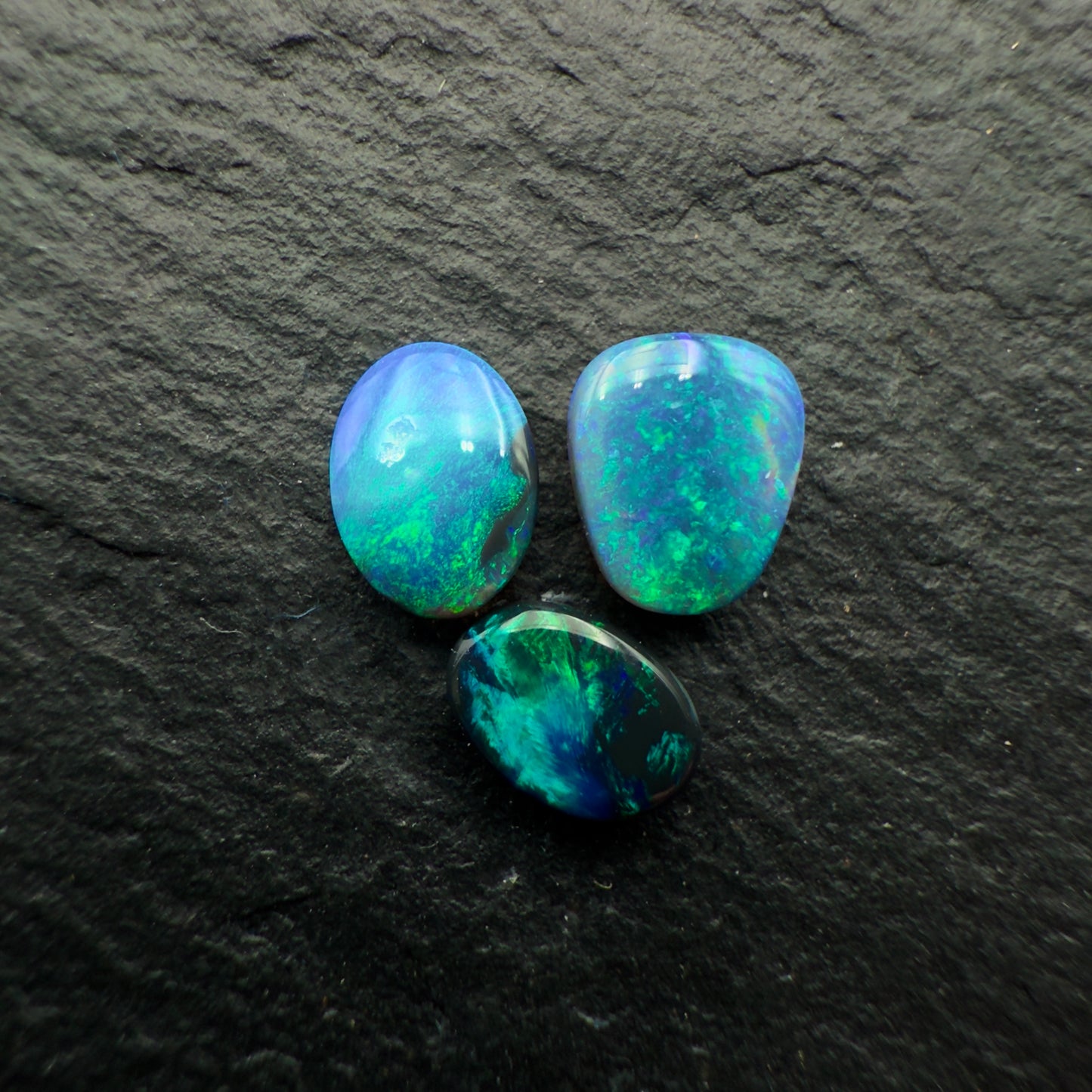 1.1ct Bundle (Price For Parcel) Picture Stone Black Opals With marbled Green, Blue And Black