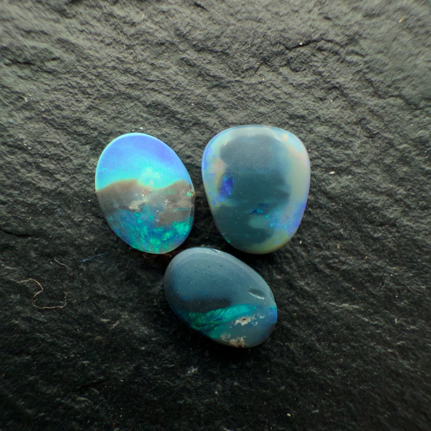 1.1ct Bundle (Price For Parcel) Picture Stone Black Opals With marbled Green, Blue And Black