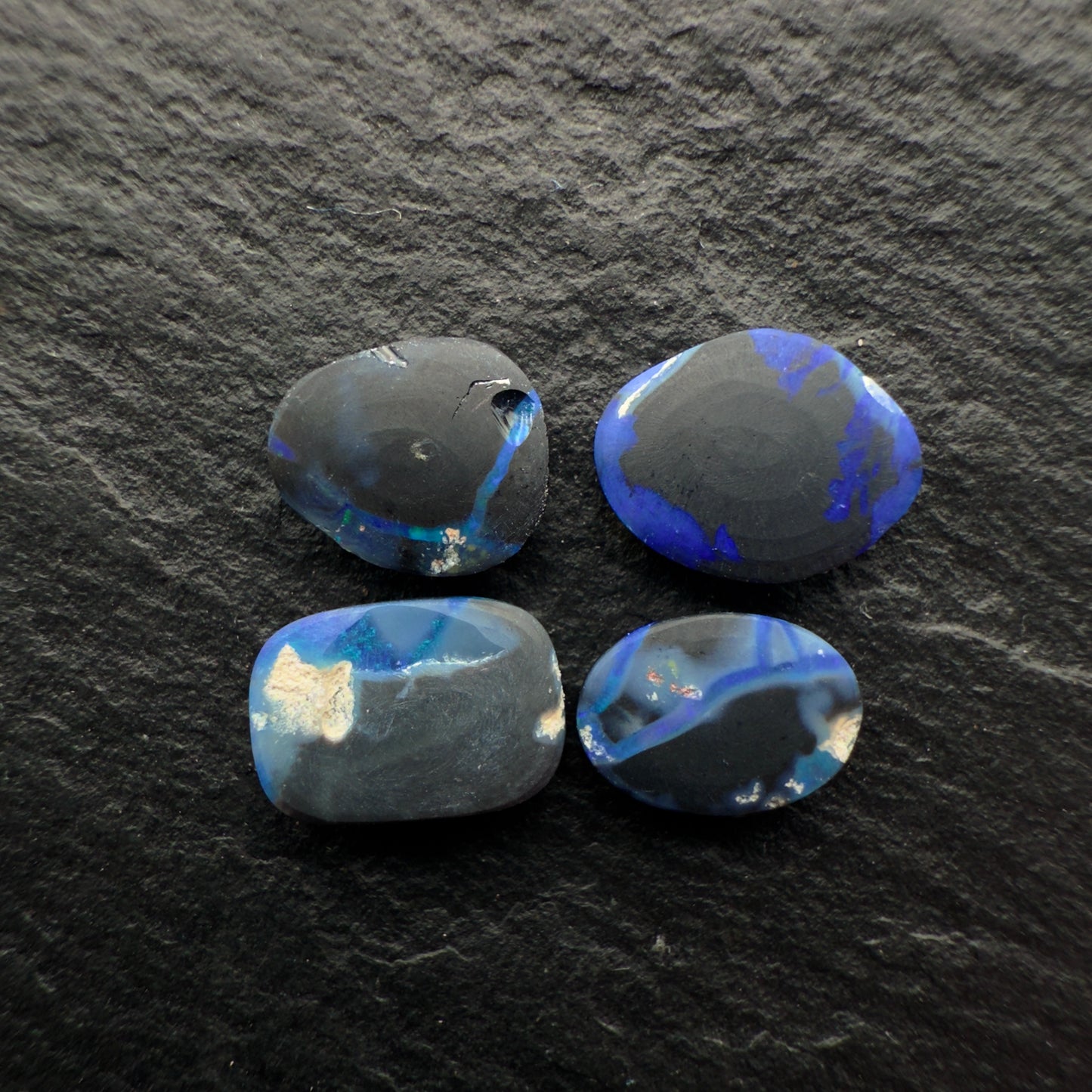 2.1ct Bundle (Price For Parcel) Picture Stone Black Opals With Marbled Blue, Green And Black