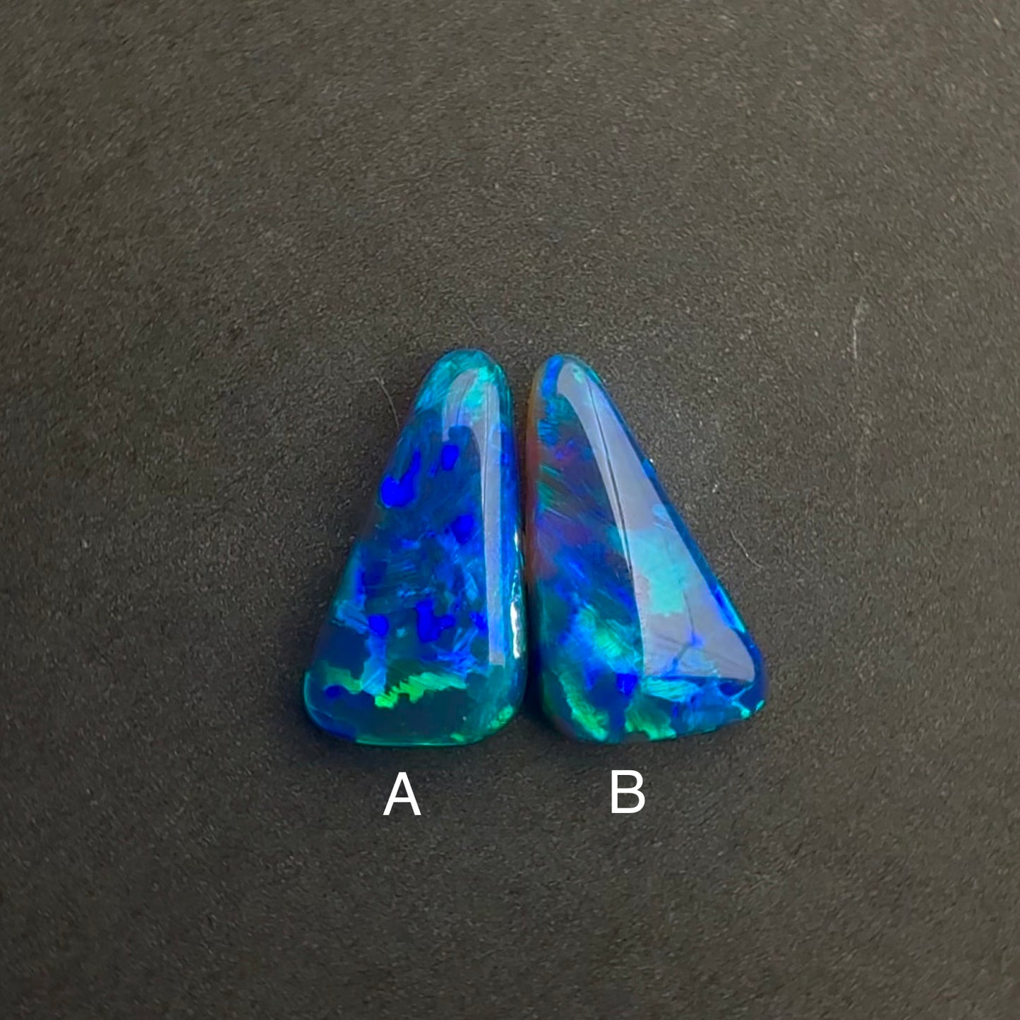 (Price For Pair) 3.95cts Gem Black Opal Pair With A Beautiful Blue Green Play Of Color, From Lightning Ridge Australia