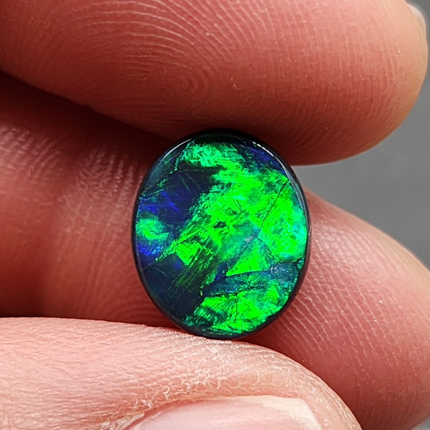 Black opal with bright green-blue  broadflash pattern