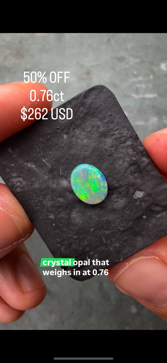 0.76ct Crystal Opal With A Green, Blue Play Of Color, From Lightning Ridge Australia