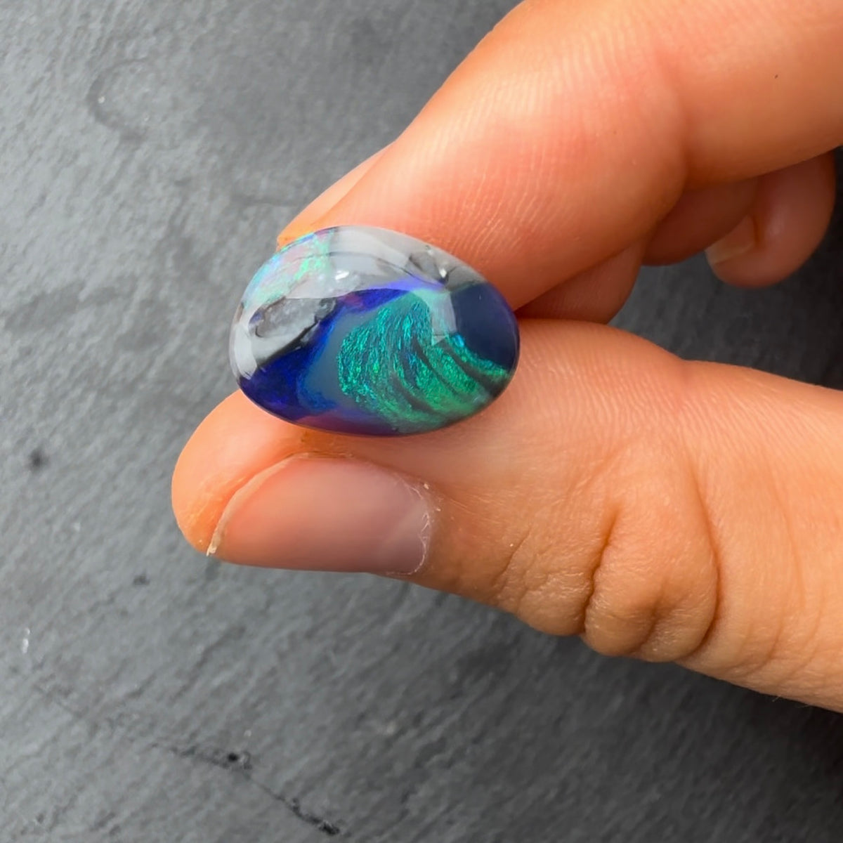 3.60ct Black Picture Stone Opal With A Green, Blue Play Of Color, From Lightning Ridge Australia