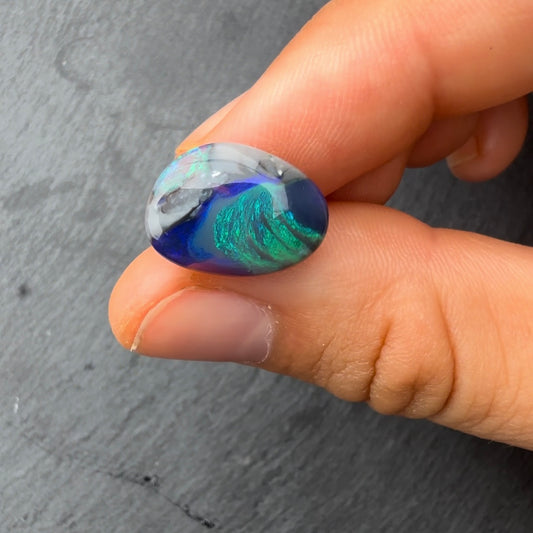 3.60ct Black Picture Stone Opal With A Green, Blue Play Of Color, From Lightning Ridge Australia