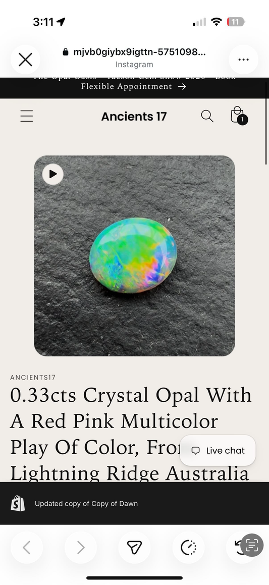 0.33cts Crystal Opal With A Red Pink Multicolor Play Of Color, From Lightning Ridge Australia (Copy)