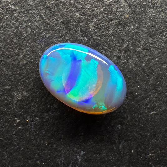 1.59ct Dark Crystal Opal With Incredibly Rare Painters Brush Pattern, Lovely Teal And Blue Strokes Of Color And Lots Of Depth