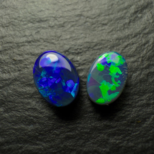 1.84ct Black Opal Mismatched Pair, These Gems Have Bright Mixed Patterns And Good Color Dispersal