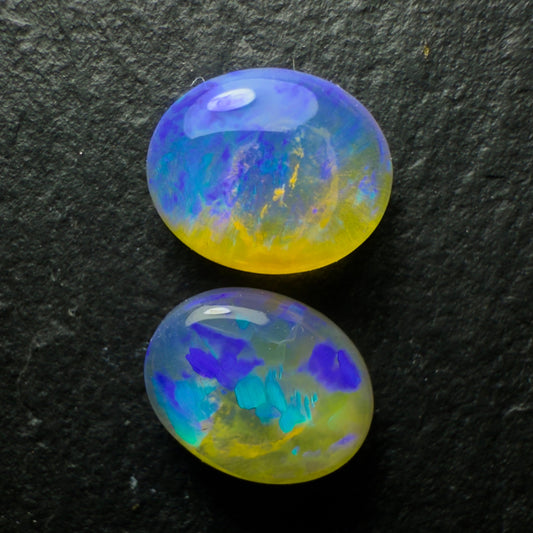 PAIR (Price For Parcel) Crystal Opals With Blue Purple Color play And Lots Of Depth 1.78cts Total