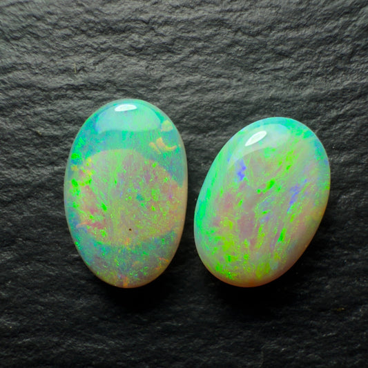 Pair (Price For Parcel) Mismatched Crystal Opal Pair With Minty Green Small Flash Pattern