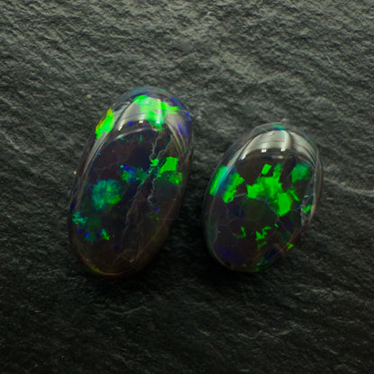 6.17ct Mismatched Pair (Price For Parcel) Black Opals With metallic Green Gold Color Play
