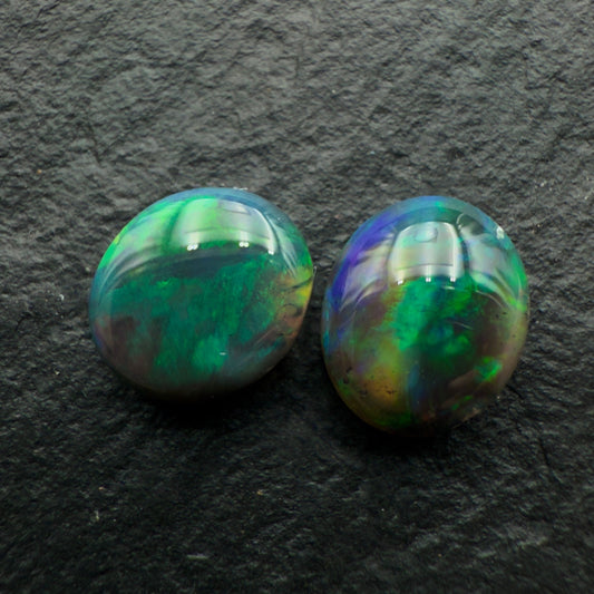 2.53ct Pair (Price For Parcel) Black Opals With A Unique Forest green Coloration