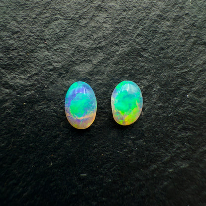 0.42ct Pair (Price For Parcel) These Tiny Crystal Opals have Brilliant Green Colorplay