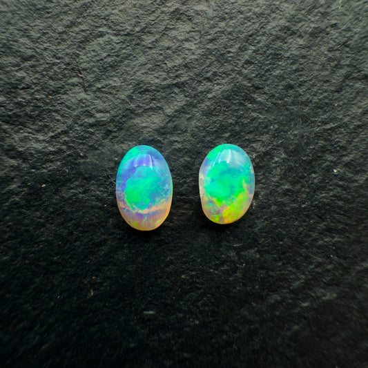 0.42ct Pair (Price For Parcel) These Tiny Crystal Opals have Brilliant Green Colorplay