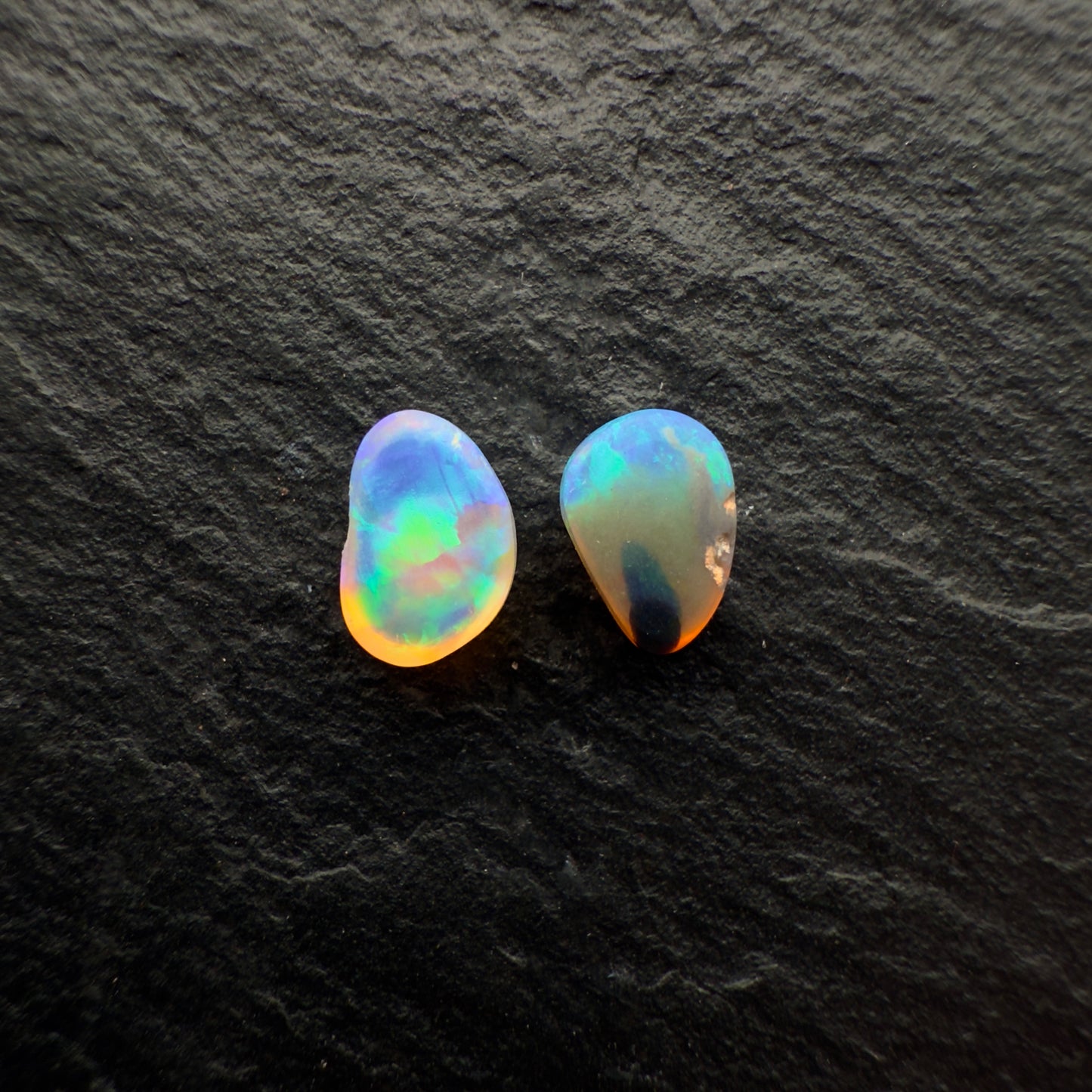 Freeform Pair (Price For Parcel) Crystal Opals With Bright Blues And Greens And Lots Of Depth