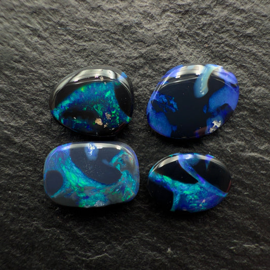 2.1ct Bundle (Price For Parcel) Picture Stone Black Opals With Marbled Blue, Green And Black