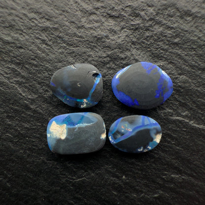 2.1ct Bundle (Price For Parcel) Picture Stone Black Opals With Marbled Blue, Green And Black