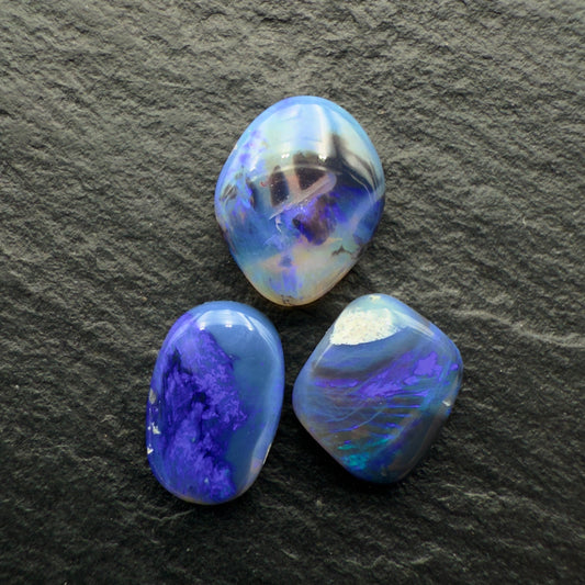 3.34ct Bundle (Price For Parcel) Picture Stone Black Opals With Marbled Purple Black and White