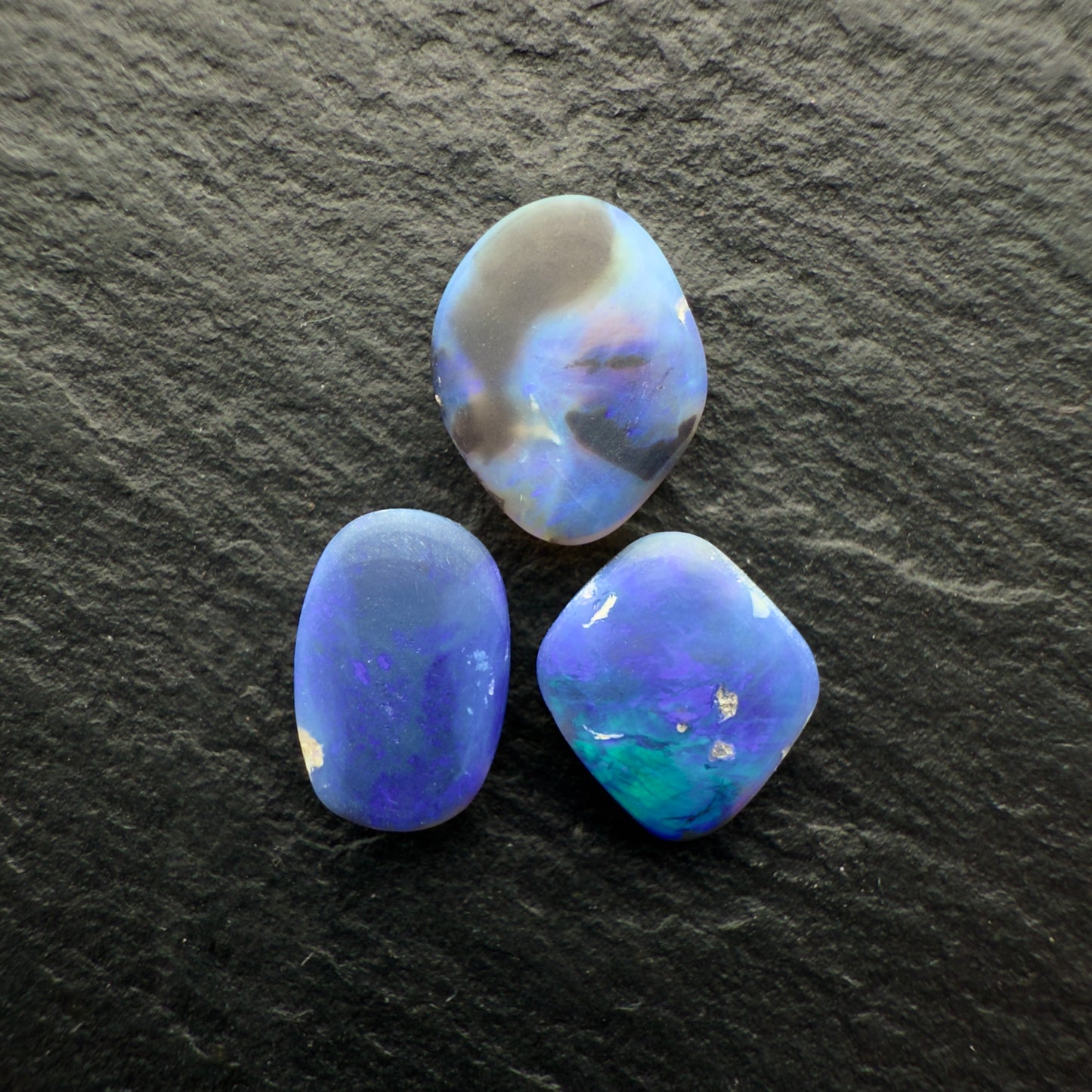 3.34ct Bundle (Price For Parcel) Picture Stone Black Opals With Marbled Purple Black and White