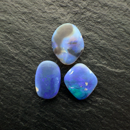 3.34ct Bundle (Price For Parcel) Picture Stone Black Opals With Marbled Purple Black and White