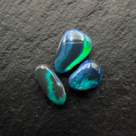 1.94ct Bundle (Price For Parcel) Picture Stone Black Opals With Marbled Blue, Green And Black