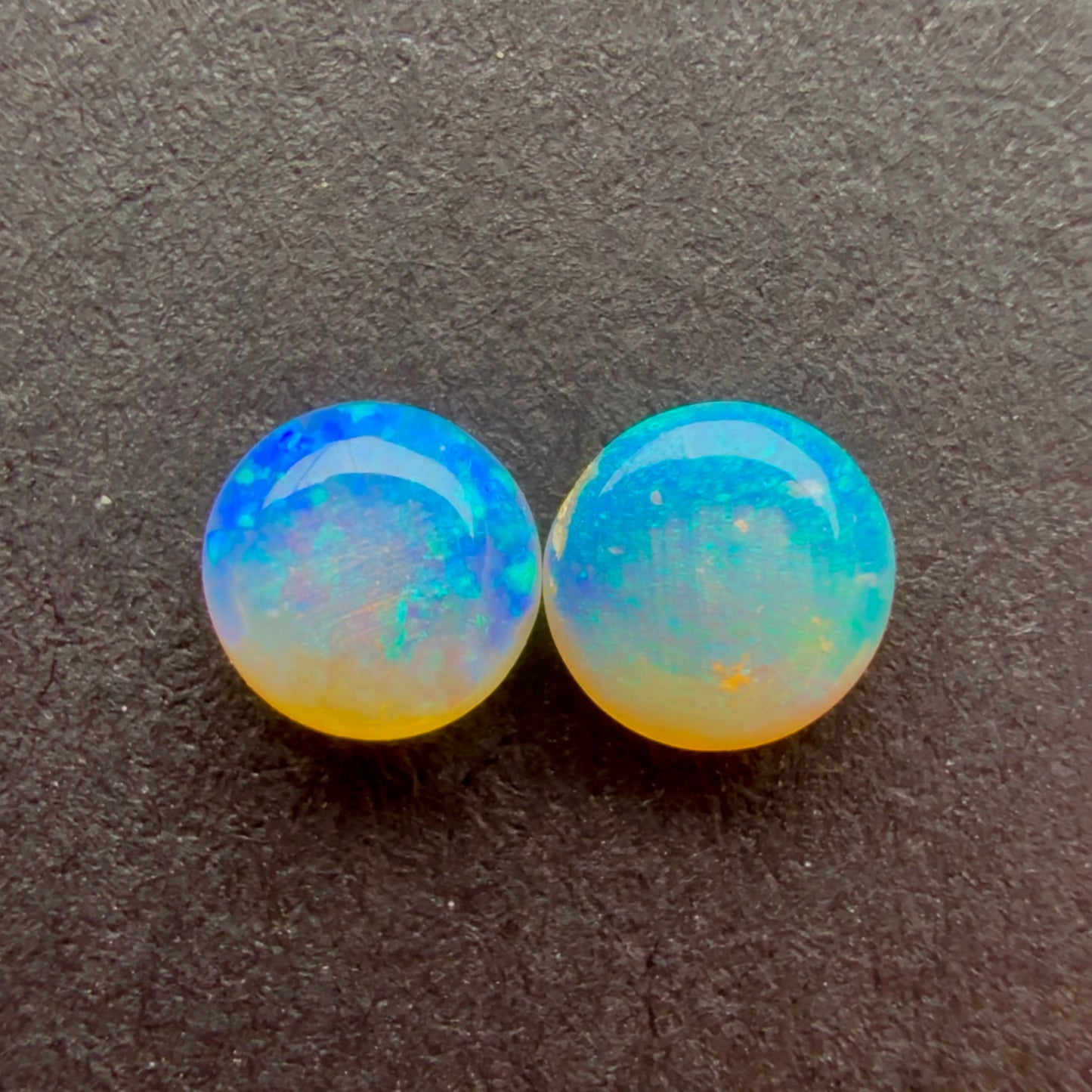 (Price For Pair) 4mm Affordable Crystal Opal Round Pair With A Blue Green Play Of Color, From Lightning Ridge Australia