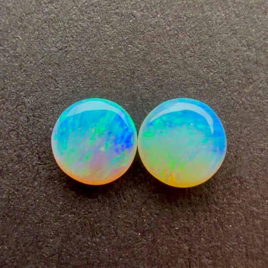 (Price For Pair) 4mm Affordable Crystal Opal Round Pair With A Blue Green Play Of Color, From Lightning Ridge Australia