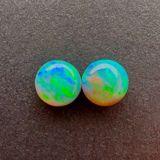 (Price For Pair) 4mm Affordable Crystal Opal Round Pair With A Blue Green Play Of Color, From Lightning Ridge Australia