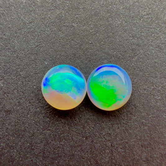 (Price For Pair) 4mm Affordable Crystal Opal Round Pair With A Blue Green Play Of Color, From Lightning Ridge Australia