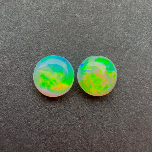 (Price For Pair) 4mm Affordable Crystal Opal Round Pair With A Green, Yellow, Gold Play Of Color, From Lightning Ridge Australia