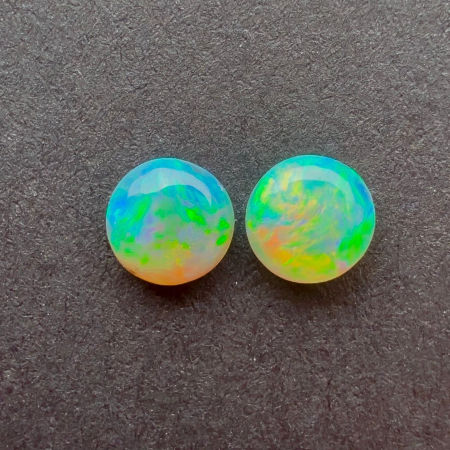 (Price For Pair) 4mm Affordable Crystal Opal Round Pair With A Green, Yellow, Gold Play Of Color, From Lightning Ridge Australia
