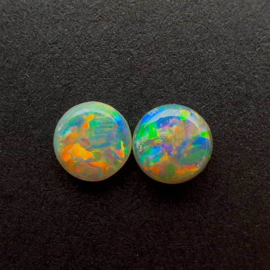 (Price For Pair) 4mm Affordable Crystal Opal Round Pair With A Red Pink Multicolor Play Of Color, From Lightning Ridge Australia