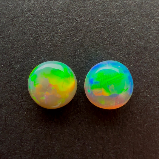 (Price For Pair) 4mm Affordable Crystal Opal Round Pair With A Green, Yellow, Gold Play Of Color, From Lightning Ridge Australia