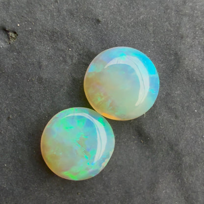 6mm Round Pair, Crystal Opals With A Green Blue Play Of Color, From Lightning Ridge Australia