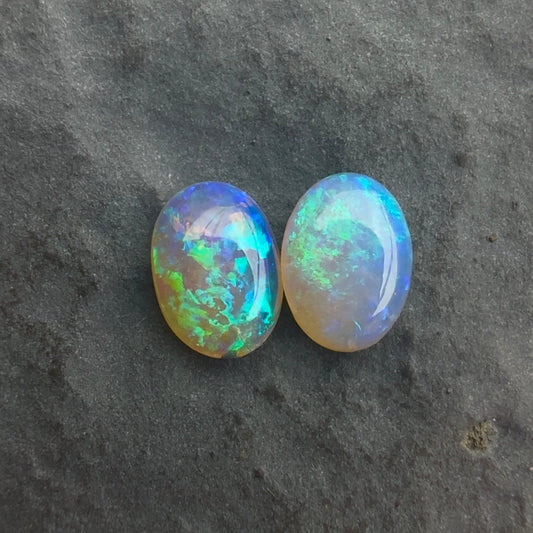 6mm x 4mm Crystal Opal Pair With A Green Blue Play Of Color, From Lightning Ridge Australia