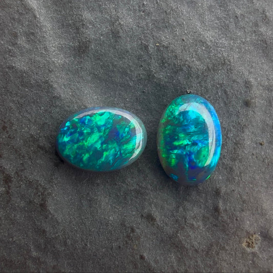 6mm x 4mm Dark Opal Pair With A Green Blue Play Of Color, From Lightning Ridge Australia