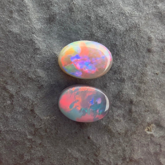 6mm x 4mm Dark Opal Pair With A Red Multicolor Play Of Color, From Lightning Ridge Australia