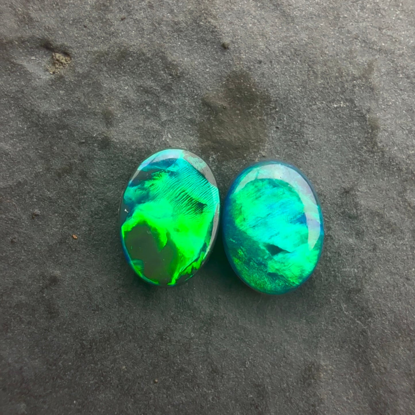 6mm x 4mm Black Opal Pair With Green Blue Play Of Color, From Lightning Ridge Australia