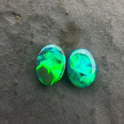 6mm x 4mm Black Opal Pair With Green Blue Play Of Color, From Lightning Ridge Australia