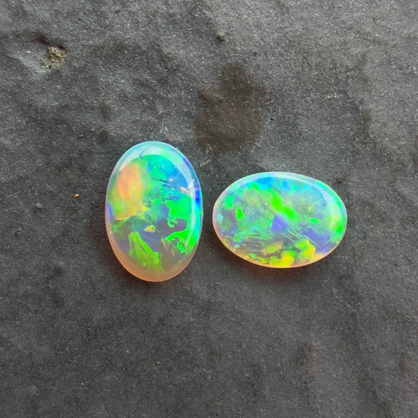 6mm x 4mm Crystal Opal Pair With Green Yellow Gold Play Of Color, From Lightning Ridge Australia