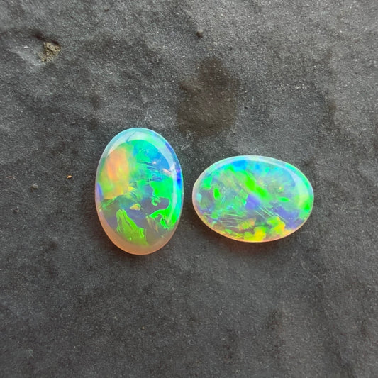 6mm x 4mm Crystal Opal Pair With Green Yellow Gold Play Of Color, From Lightning Ridge Australia