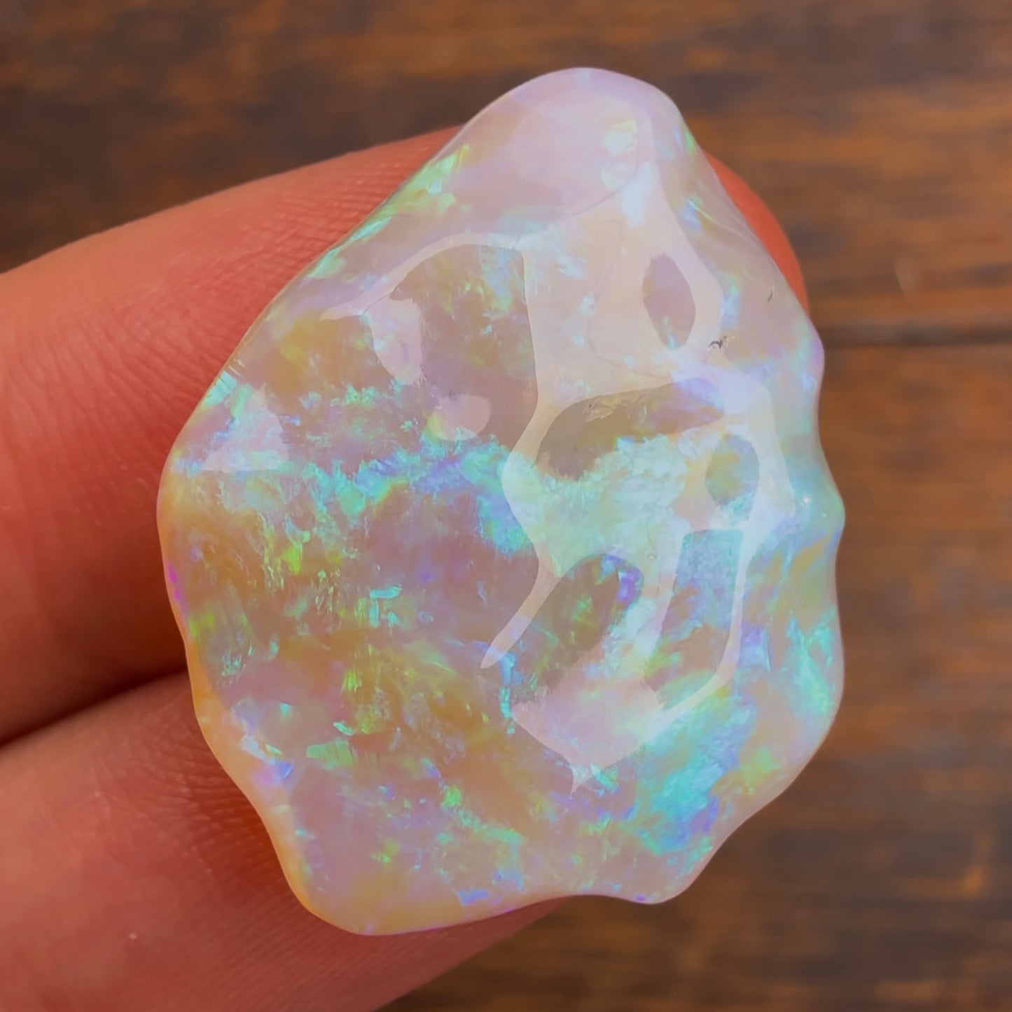 21.23cts Crystal Opal Carving With Green Blue Play Of Color, From Lightning Ridge Australia